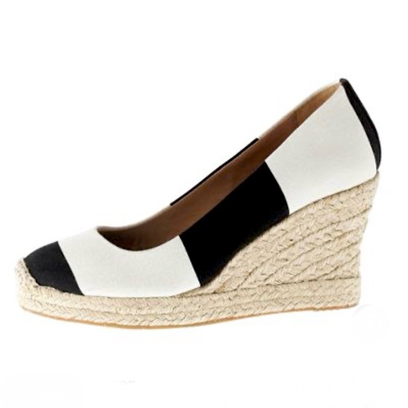 J. CREW Seville Stripe Espadrilles Black and White Perfect Wedge - Picture 2 of 11